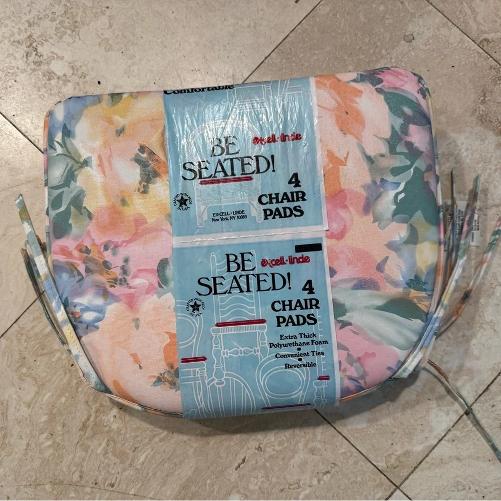 Y2K NWT Floral Vinyl Chair Pads - Multicolor Set of 4